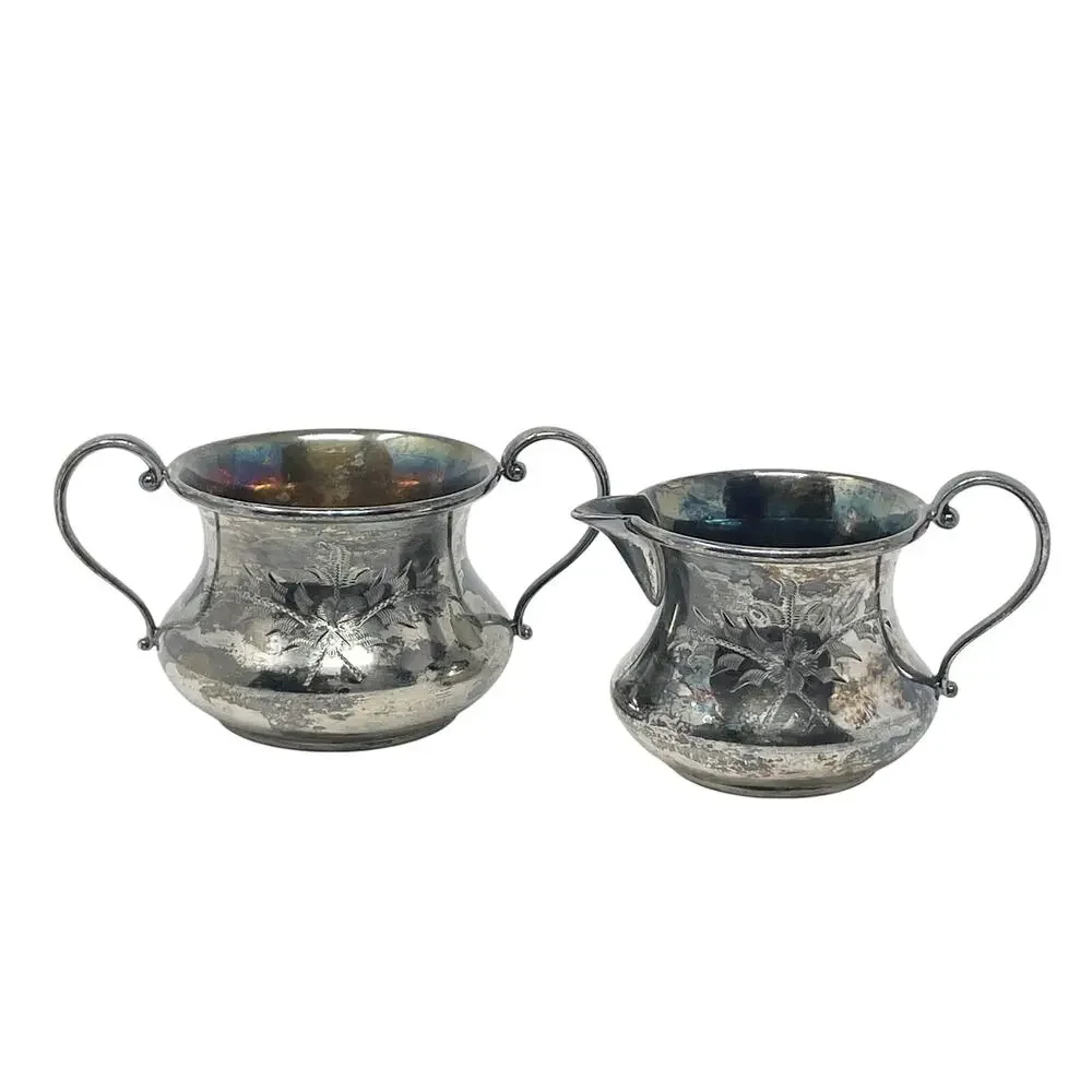 Queen City Silver‎ Company Creamer & Sugar Set Patina MCM Regency Aged GUC